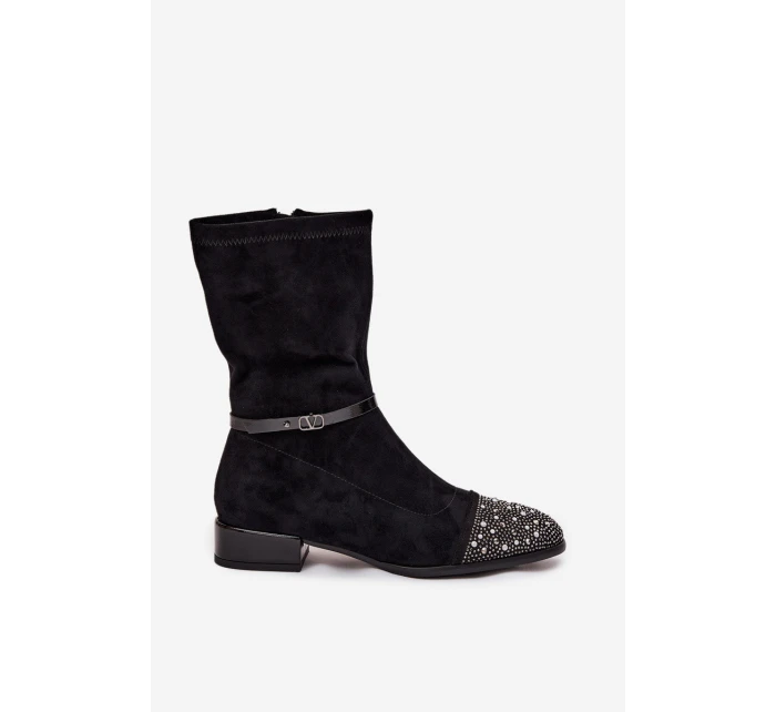 Botki Damskie Na Niskim Obcasie Ze Zdobieniem I Paskiem D&A MR52-165 Czarne
