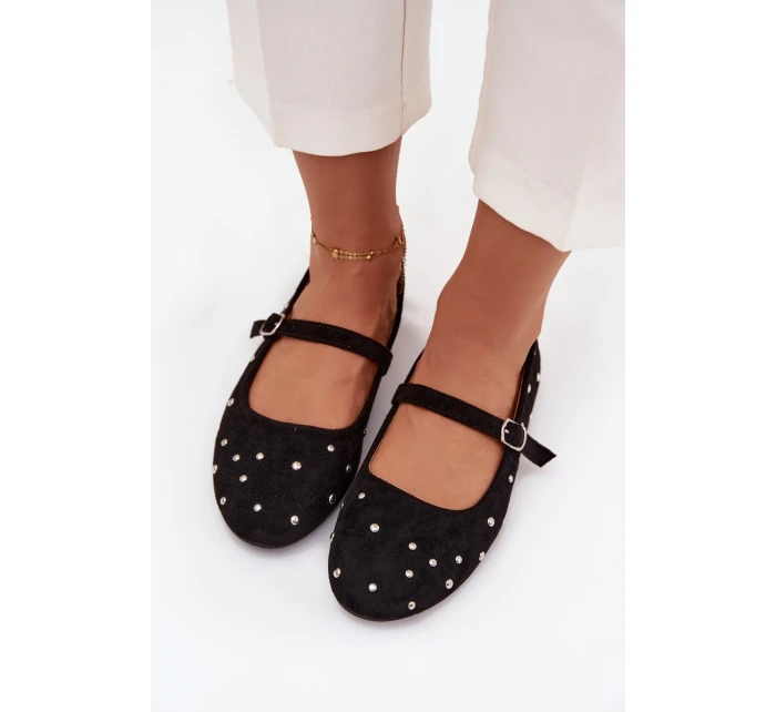 Dámské zdobené baleríny s páskem model 21836942 – černé - Kesi