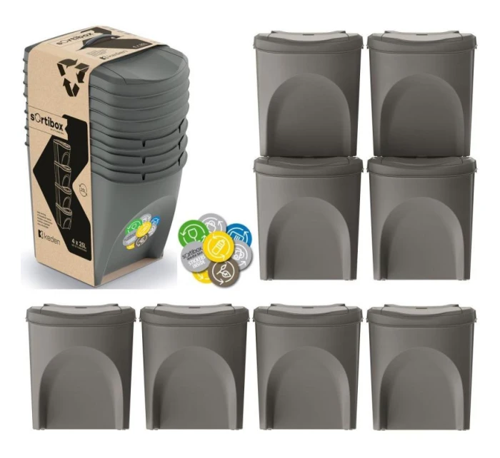 Odpadkové koše 25 l sortibox set4 ks sivý kameň detské