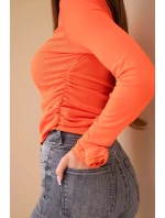 Dámska pruhovaná blúzka so záhybmi na boku tmavo oranžová