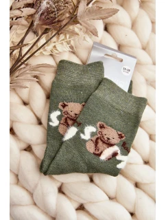Ciepłe Bawełniane Skarpety Z Misiem Zielone