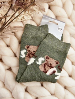 Ciepłe Bawełniane Skarpety Z Misiem Zielone