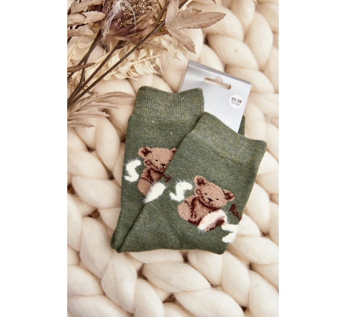 Ciepłe Bawełniane Skarpety Z Misiem Zielone