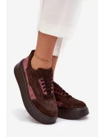 Dámské tenisky z pravé semiše na platformě model 21711179 čokoládové - Zazoo