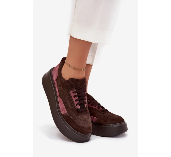 Dámské tenisky z pravé semiše na platformě model 21711179 čokoládové - Zazoo