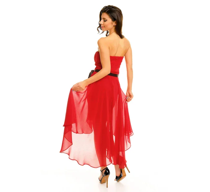 Společenské šaty model 20069567 s mašlí a asymetrickou sukní červené Červená - Mayaadi Společenské šaty model 20069567 s mašlí a asymetrickou sukní červené Červená - Mayaadi