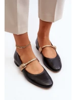 Skórzane Baleriny Damskie Na Płaskim Obcasie Laura Messi 2774 Czarne