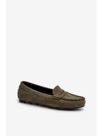 Klasyczne Mokasyny Damskie Zamszowe Ciemnozielone Glimris