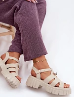 Kožené dámské sandály na platformě s vážkou Vinceza 79627 Béžové