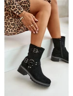 Dámske členkové topánky na nízkom podpätku s prackami Black Zudra