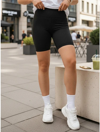 Dámske cyklistické šortky s vysokým pásom čierne FashionStreet SY0573 Dámske cyklistické šortky s vysokým pásom čierne FashionStreet SY0573
