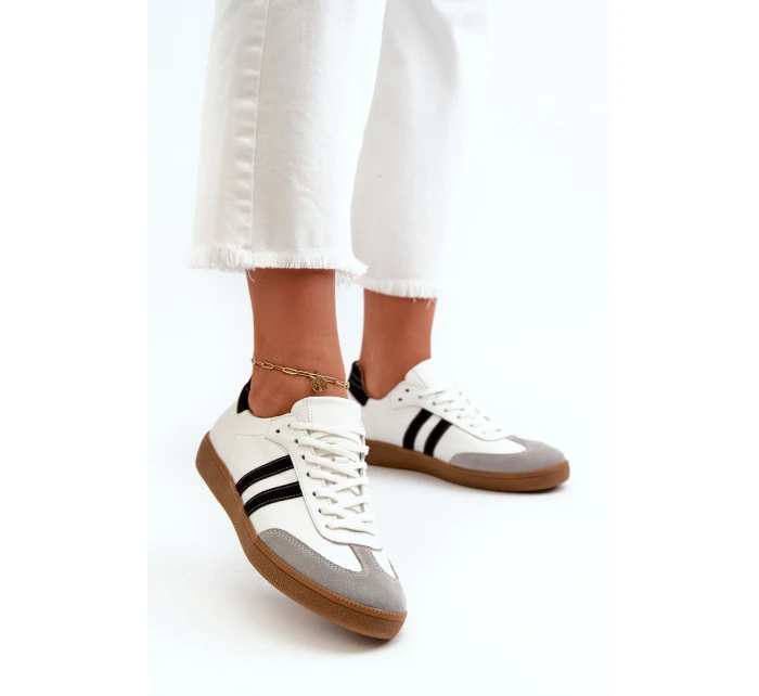 Zazoo N1068 Skórzane Niskie Sneakersy Damskie Białe