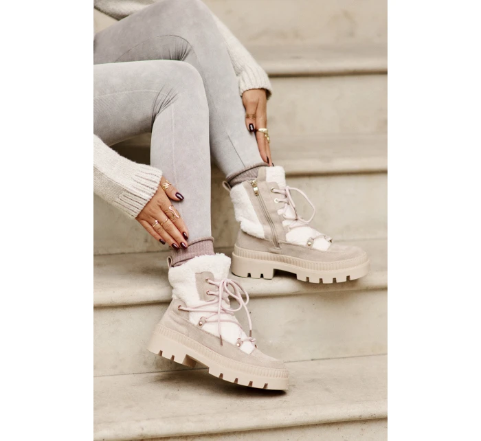 Botki Z Futerkiem Typu Baranek Beżowe Merilana Botki Z Futerkiem Typu Baranek Beżowe Merilana