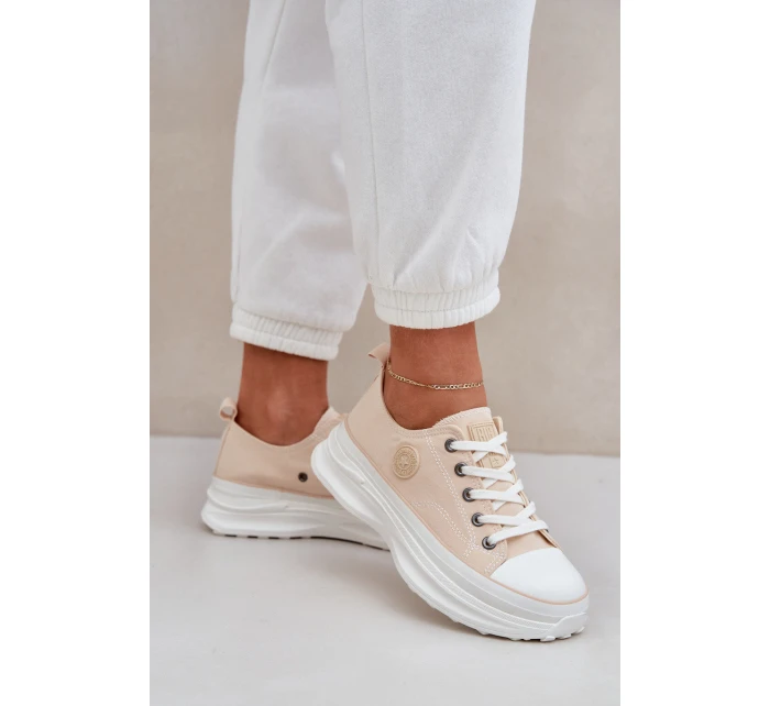 Damskie Trampki Na Masywnej Podeszwie Big Star NN274127 Beżowe Damskie Trampki Na Masywnej Podeszwie Big Star NN274127 Beżowe