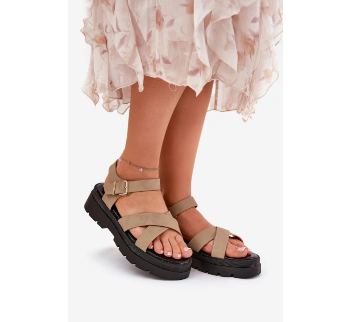 Sandały Damskie Na Platformie Z Eko Skóry Khaki Gevinniser