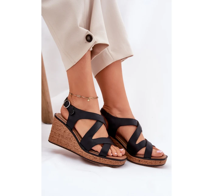 Sandały Damskie Na Koturnie Sergio Leone SK223 Czarne