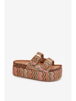 Klapki Damskie Na Masywnej Platformie Z Plecionką I Klamrami Multikolor Eradriana Klapki Damskie Na Masywnej Platformie Z Plecionką I Klamrami Multikolor Eradriana