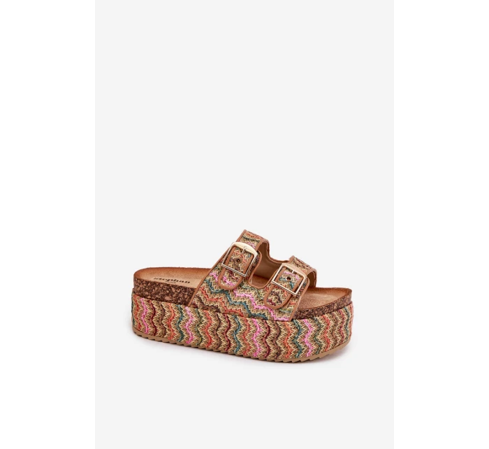 Klapki Damskie Na Masywnej Platformie Z Plecionką I Klamrami Multikolor Eradriana Klapki Damskie Na Masywnej Platformie Z Plecionką I Klamrami Multikolor Eradriana