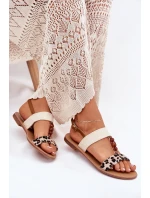 Płaskie Sandały Damskie Z Koralikami Panterka Beżowe Virona Płaskie Sandały Damskie Z Koralikami Panterka Beżowe Virona