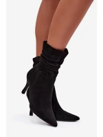 Dámska členková obuv na ihlovom podpätku s prelisovaným zvrškom Ulisse - čierna, eko semiš Dámska členková obuv na ihlovom podpätku s prelisovaným zvrškom Ulisse - čierna, eko semiš