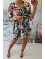 Květinové šaty s vázáním v pase černé