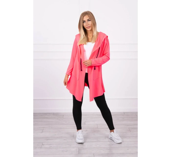 Voľná bunda s kapucňou ružová neónová Voľná bunda s kapucňou ružová neónová