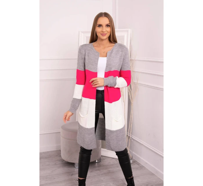 Sivý+malinový pruhovaný sveter