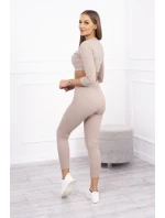 Pruhovaný komplet krátky top tmavo béžový