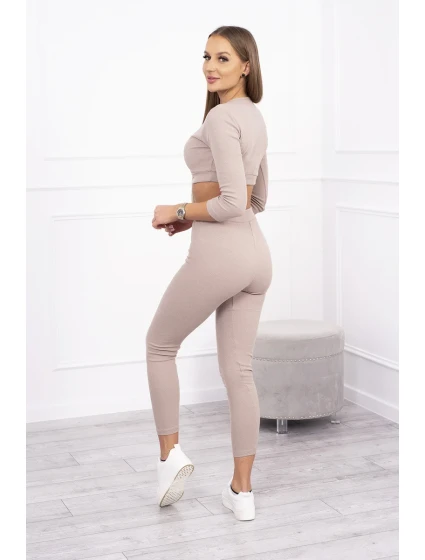 Pruhovaný komplet krátky top tmavo béžový