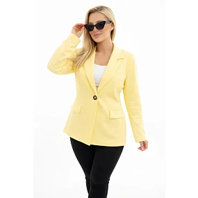 Dámske viskózové sako s dlhým rukávom a golierom v žltej farbe