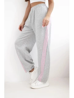 Dámske maslové viskózové nohavice s lampasom šedé