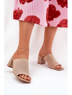Klapki Damskie Na Obcasie Typu Słupek Beżowe Wenilan