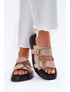 Zamszowe Klapki Damskie Z Ozdobnymi Klamrami Big Star RR274659 Jasnoróżowe