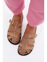 Dámské pantofle s pásky a zlatým sponou Tmavě béžové Roselisse