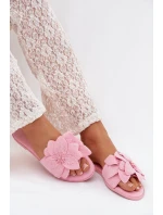 Dámské ploché pantofle s ozdobnými květinami Růžové Elzoria