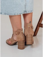 Dámské sandály na jehlovém podpatku beige Dstreet model 21984950 - FashionStreet Dámské sandály na jehlovém podpatku beige Dstreet model 21984950 - FashionStreet