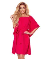 SOFIA - Dámske motýlikové šaty v malinovej farbe so zaväzovaním v páse 287-17