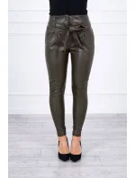 Kožené kalhoty vázané vpředu khaki barvy