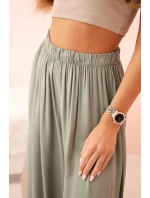 Dámske široké viskózové nohavice s elastickým pásom khaki Dámske široké viskózové nohavice s elastickým pásom khaki