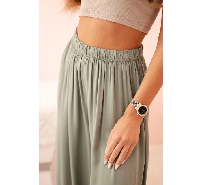 Dámske široké viskózové nohavice s elastickým pásom khaki Dámske široké viskózové nohavice s elastickým pásom khaki