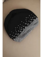 Dámska zimná vlnená čiapka s geometrickým vzorom K477 black + grey Dámska zimná vlnená čiapka s geometrickým vzorom K477 black + grey