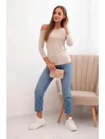 Dámska blúzka na ramenách z viskózy s 3/4 rukávmi béžová