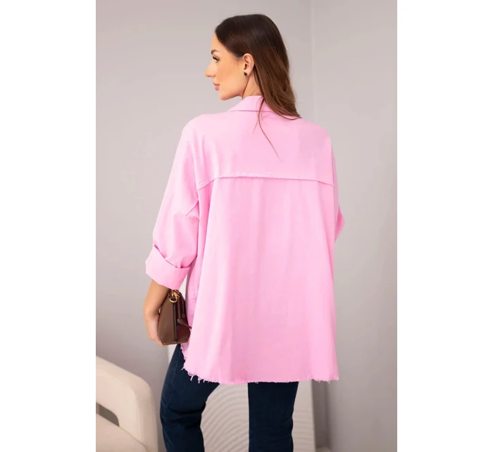 Dámská bavlněná košile s kapsami jasně růžová