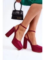 Damskie Sandały Brokatowe Na Słupku Ciemnoróżowe Rosel