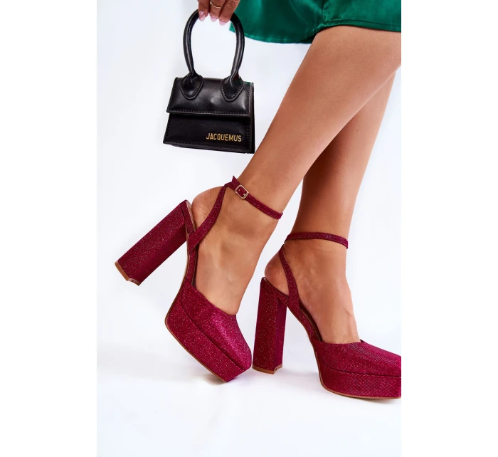 Damskie Sandały Brokatowe Na Słupku Ciemnoróżowe Rosel