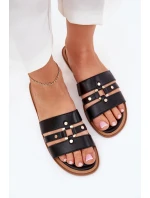 Ploché dámské sandály se zlatým detailem černé model 21700081 - Boto