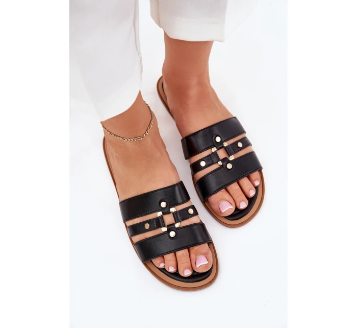 Ploché dámské sandály se zlatým detailem černé model 21700081 - Boto