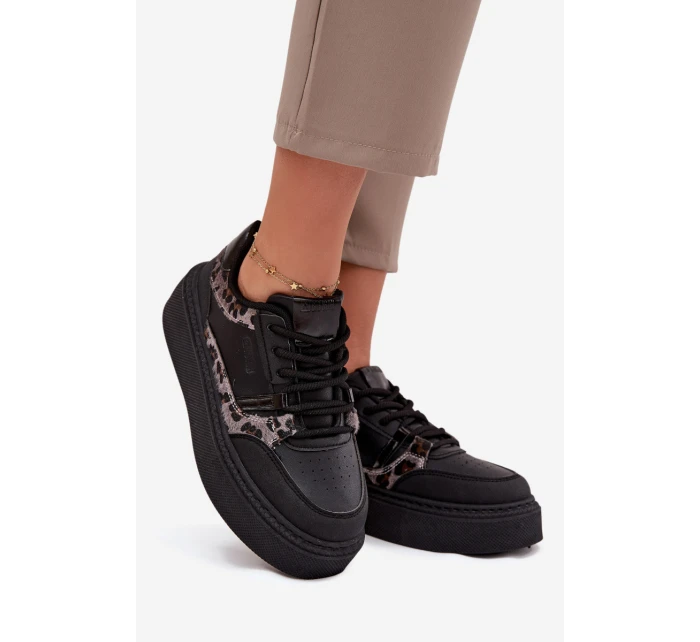 Damskie Sneakersy Na Platformie Big Star SS274358 Panterka Czarne Damskie Sneakersy Na Platformie Big Star SS274358 Panterka Czarne