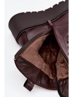 Skórzane Botki Damskie Z Ozdobą Ocieplane Bordowe Ulrika Skórzane Botki Damskie Z Ozdobą Ocieplane Bordowe Ulrika