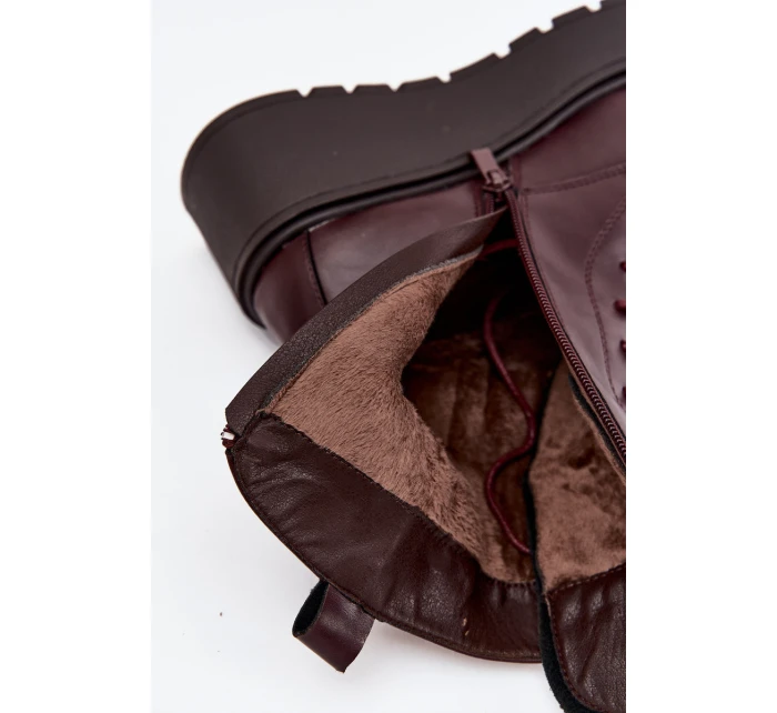 Skórzane Botki Damskie Z Ozdobą Ocieplane Bordowe Ulrika Skórzane Botki Damskie Z Ozdobą Ocieplane Bordowe Ulrika